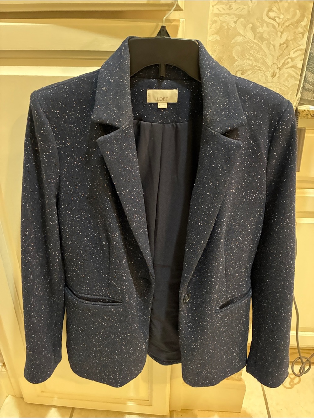 LOFT Navy Speckled Blazer - Single-Button Tailored Jacket